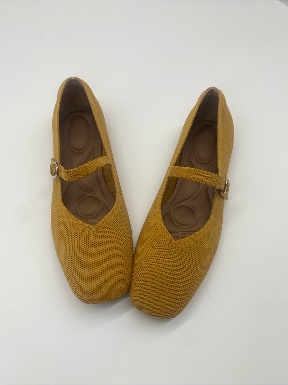 Women’s Knit Mary Jane Ballet Flats Mustard Yellow EU 41 Square Toe